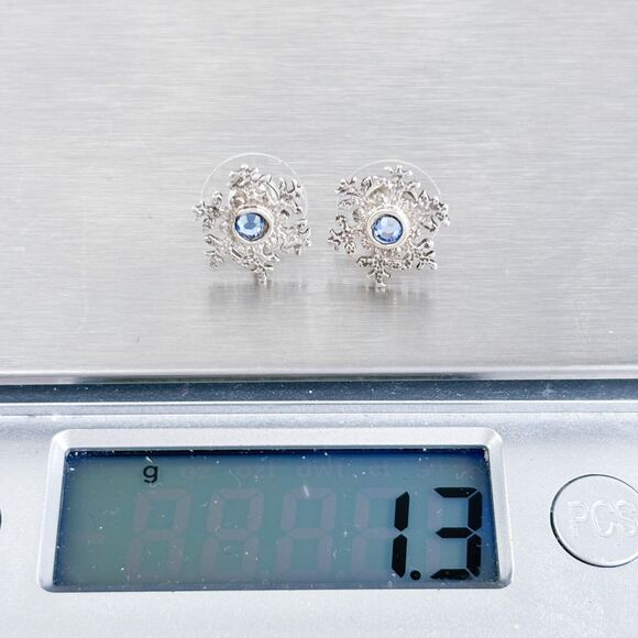 Vintage Sterling Silver 925 Crystal Snowflake Stud Earrings - Picture 5 of 6
